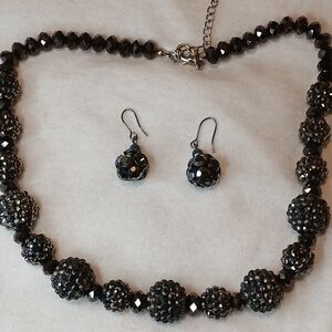 Chic Black Beaded Necklace and Earring Set
